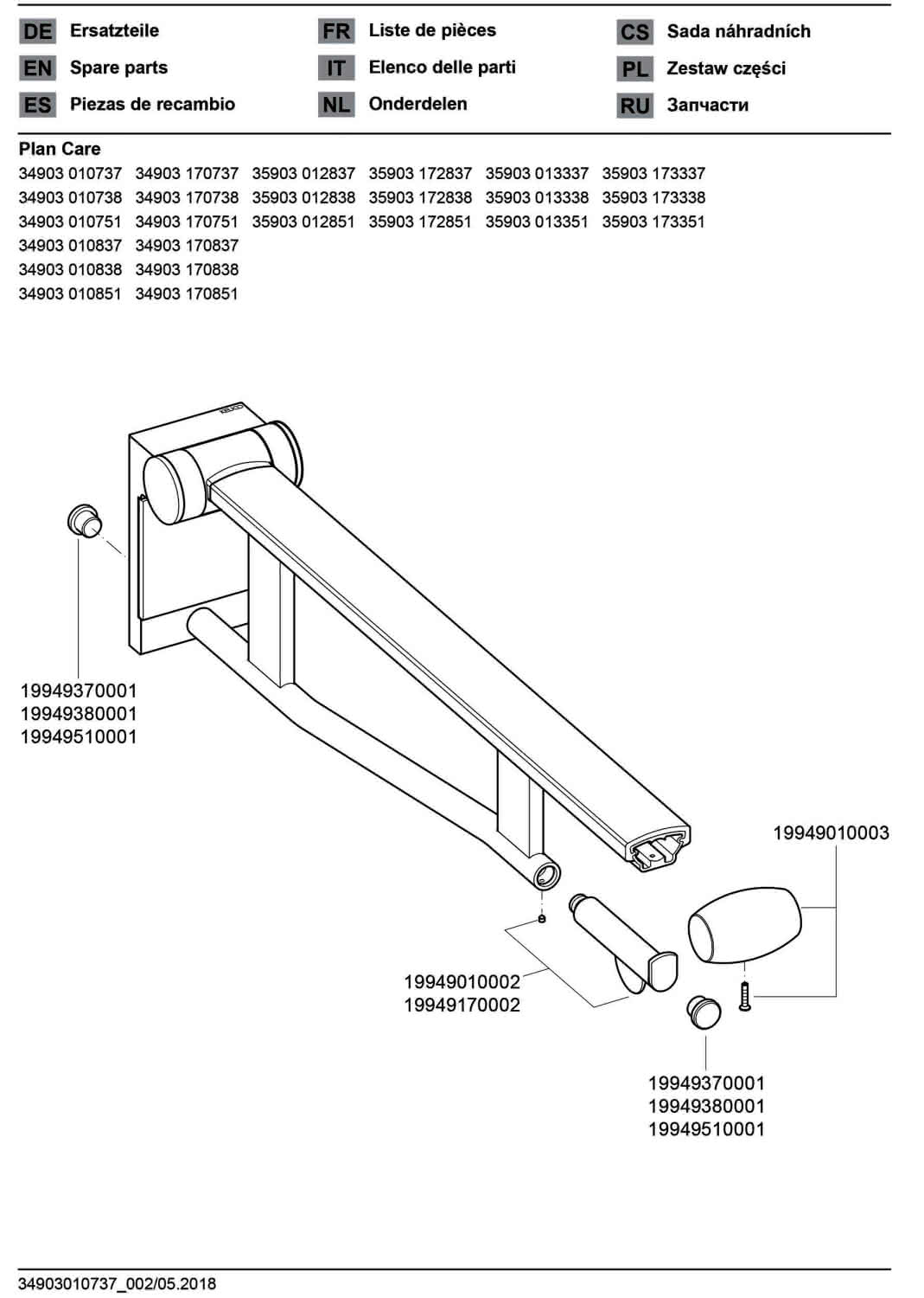 KEUCO SK-Griff WC Plan Care 34903, mit WC-PH, verchromt/weiß, 700 mm