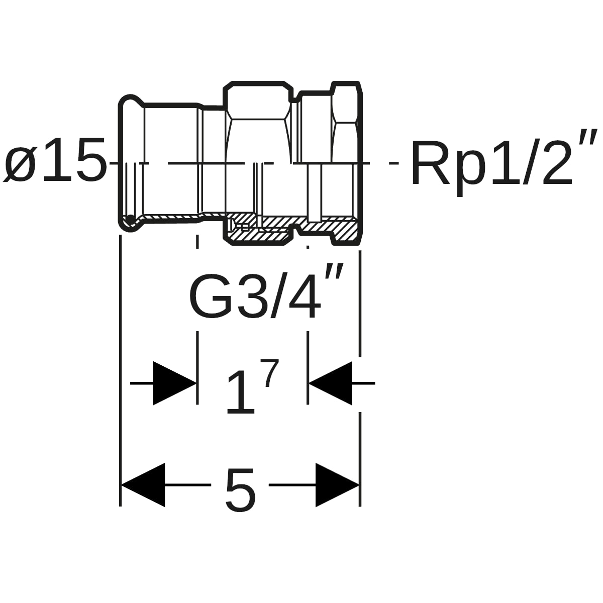 Geberit Mapress Kupfer Übergangsverschraubung mit IG Rg d15-Rp1/2