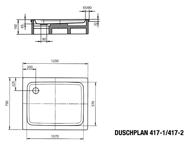 KA DW DUSCHPLAN Mod.417-1,750x1200mm, alpinweiß,Antislip