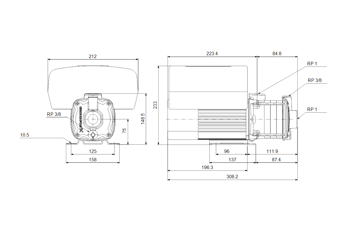 GRUNDFOS Horizontale Kreiselpumpe CME1-2 A-R-A-E-AQQE U-A-D-N