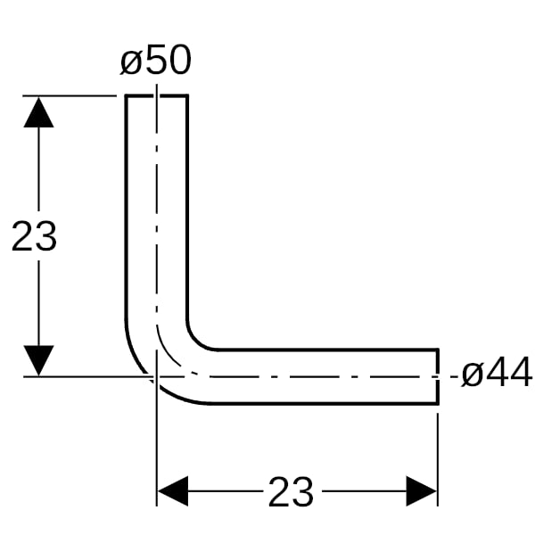 Geberit Spülbogen 90Gr 23x23 weis-alpin d50/44