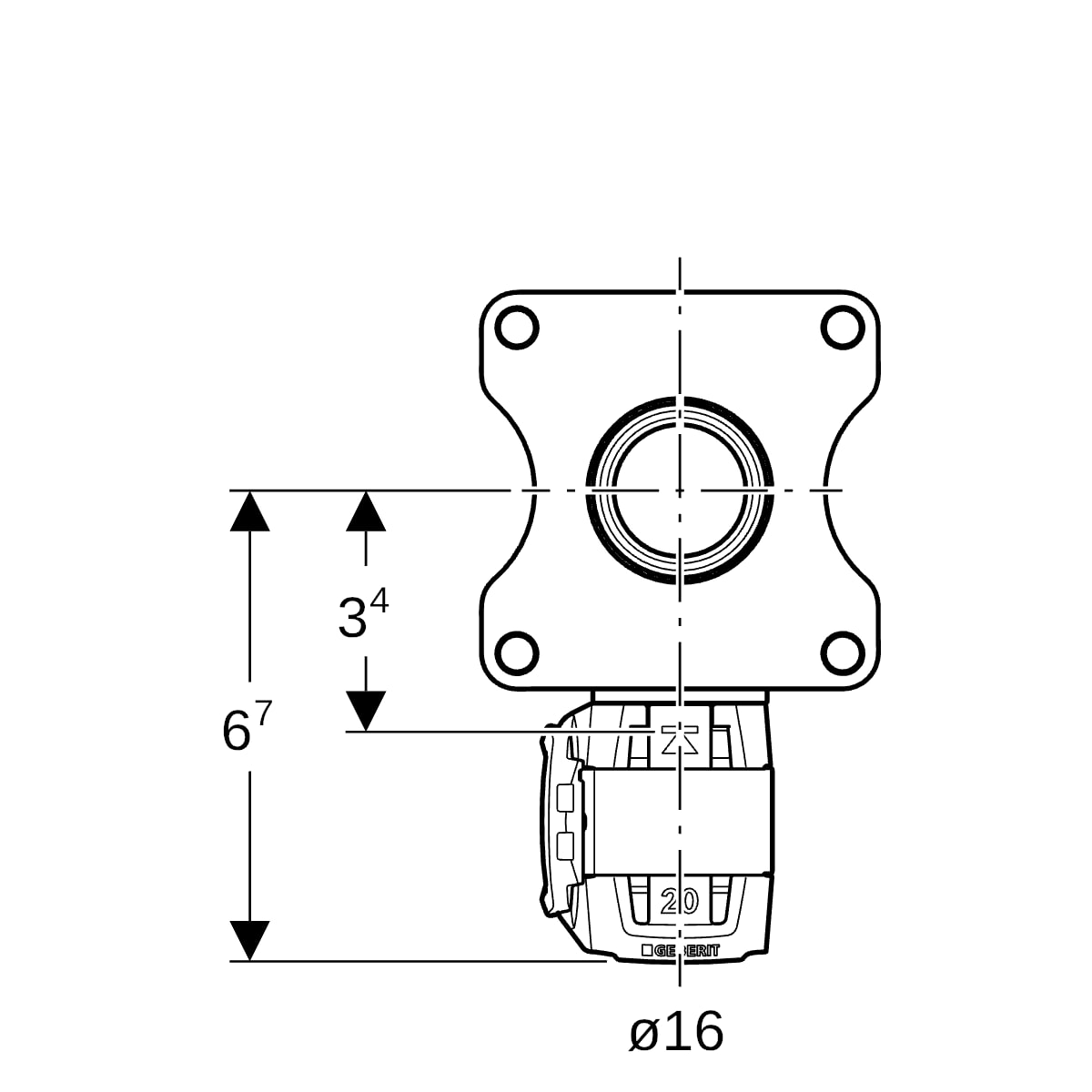Geberit FlowFit Bogenwanddurchführung 90Gr RG+ d16-Rp1/2