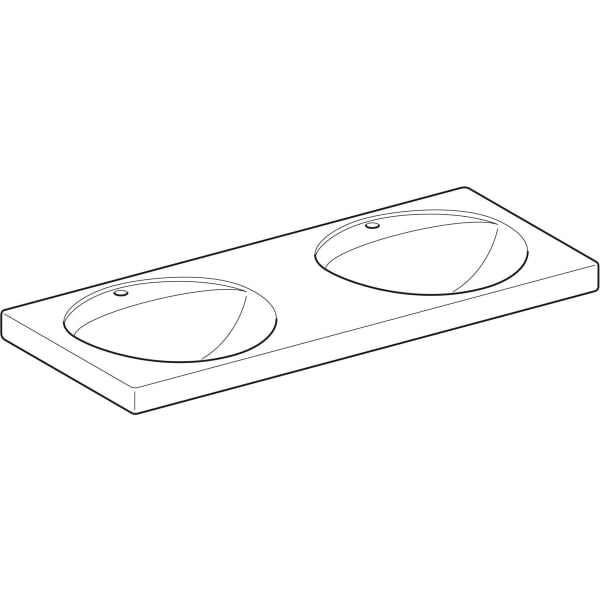 Geberit Preciosa Doppelwaschtisch, 1300x550mm m. zwei Hl., o. Ül., weiß, KeraTect