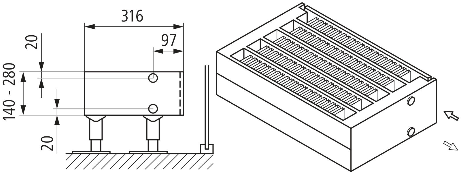 Kermi Kon m. Str. Typ55 BH280x316x2800 QN8036, weiß, 6bar, o. Abd., AB Uni.