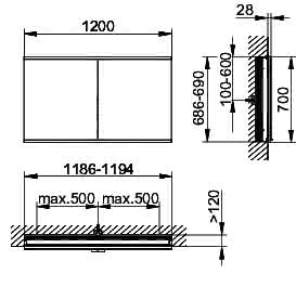 KEUCO Royal Modular 2.0 SPS, bel. 80021, Einb,1Steckd/USB,sb-elox,1200x700x120mm