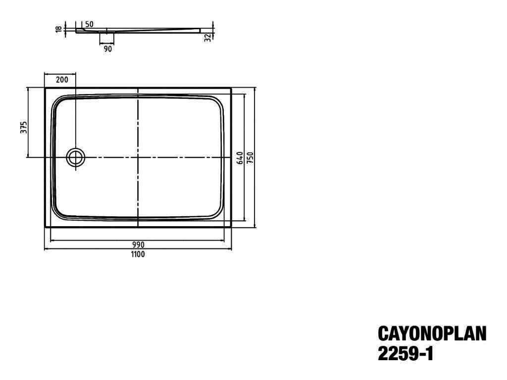 KA DW CAYONOPLAN Mod.2259-1,750x1100mm, alpinweiß,Perl-Effekt,mit Vollantislip