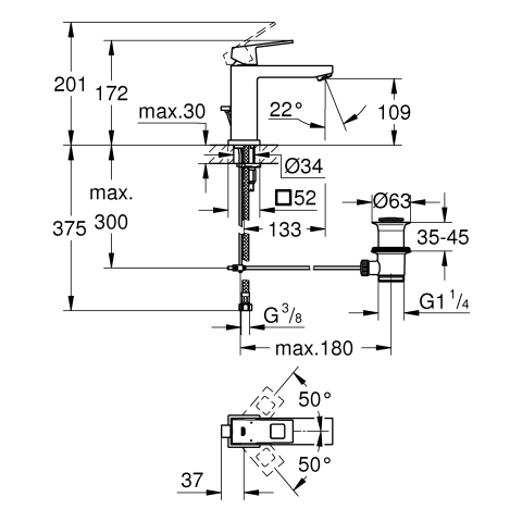 GROHE EH-Waschtischbatterie Eurocube 23445 mittelhohe Ausführung chrom