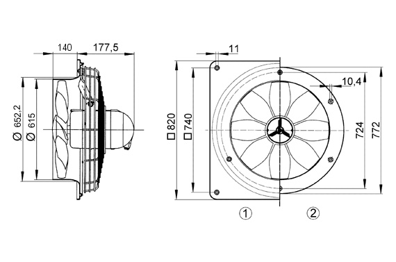 Maico Axial-Wandventilator DZQ 60/6 B Ex t Wandplatte, Drehstrom, StaubEx, DN600