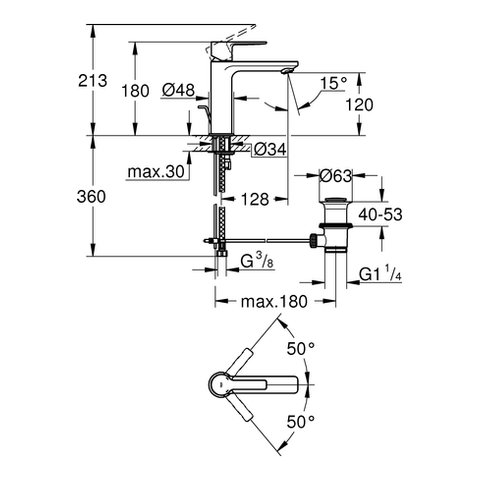 GROHE EH-Waschtischbatterie Lineare 32114_1 S-Size Temperaturbgr. supersteel
