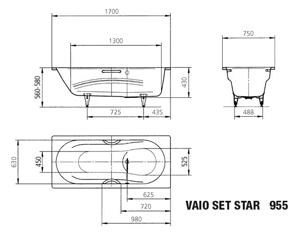 KA BW VAIO SET STAR Mod.955,1700x750mm, alpinweiß,Invisible Grip