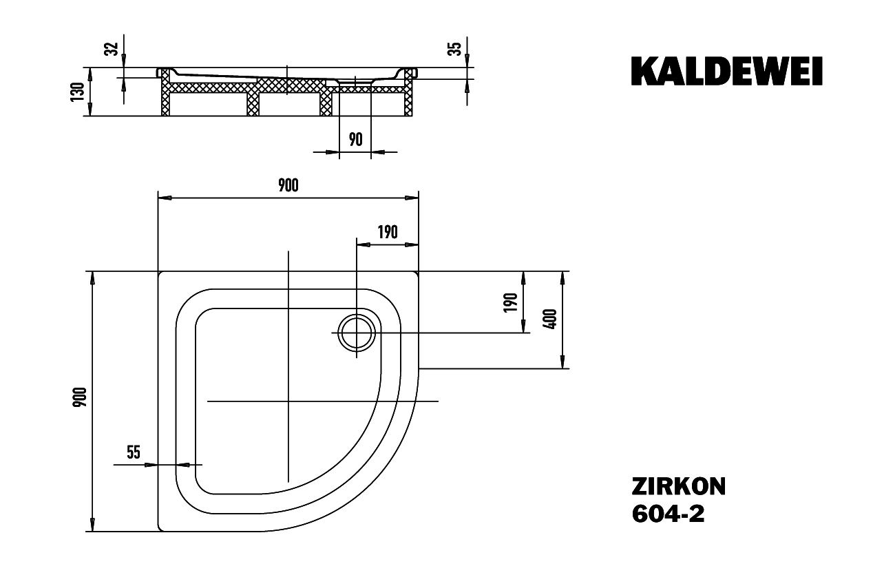 KA DW ZIRKON MIT WANNENTRÄGER Mod.604-2, 900x900mm,alpinweiß,Antislip,m. WT