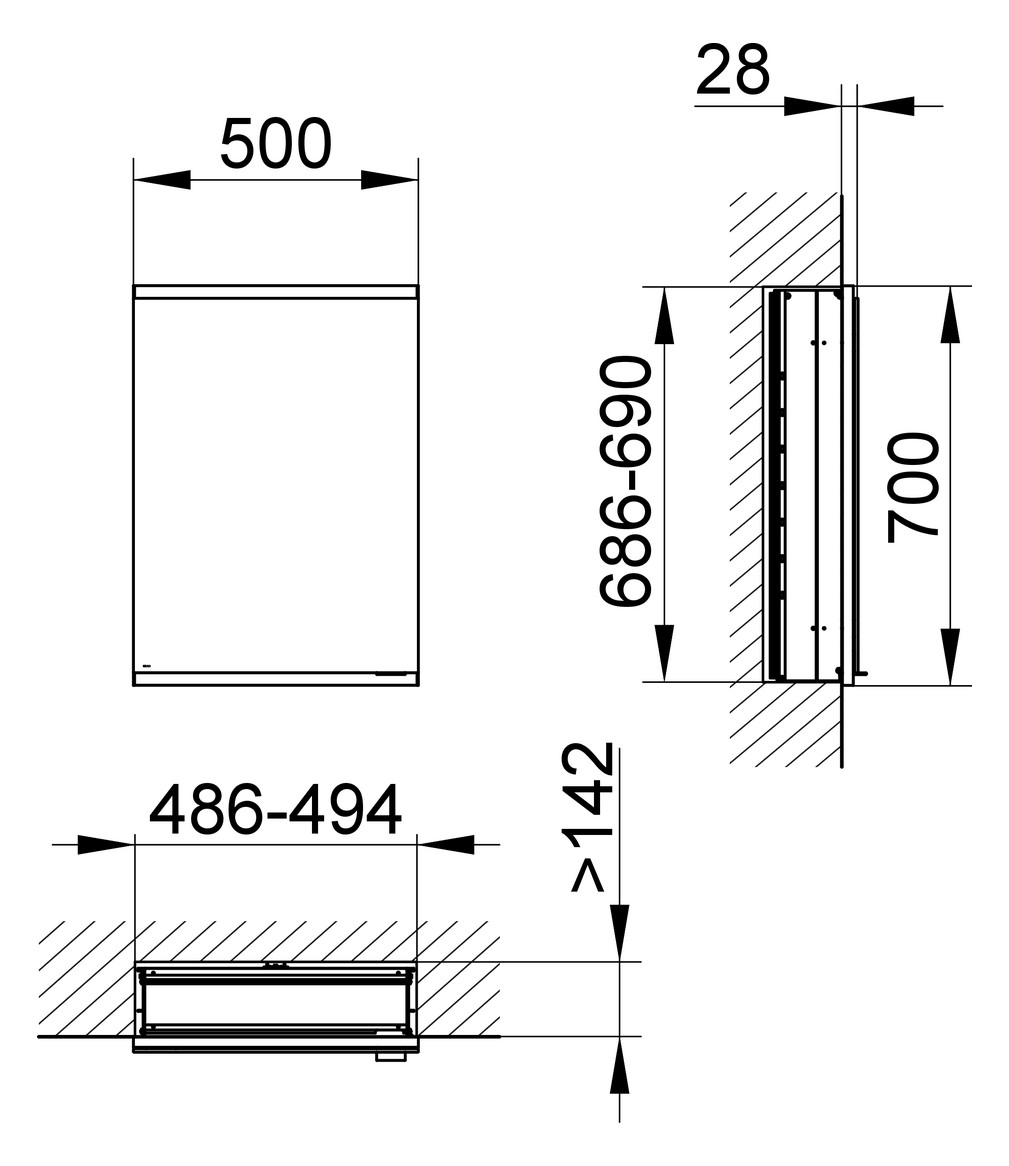 KEUCO Royal Modular 2.0 SPS, bel. 80001, Einb,1Steckd,sb-elox,500x700x160mm