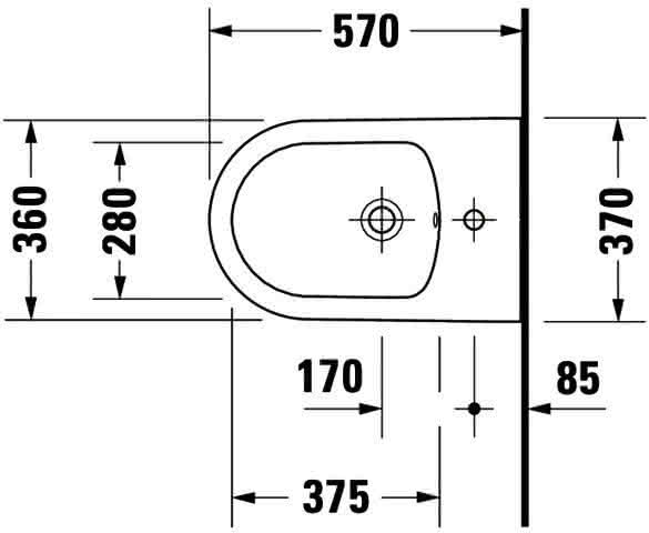 DU Wand-Bidet 570mm ME by Starck weiß seidenmatt, m. ÜL, m. HLB, 1 HL, WG