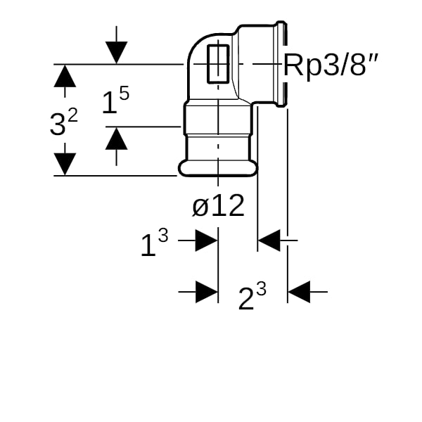 Geberit Mapress Kupfer Übergangswinkel 90Gr mit IG Rg d12-Rp3/8