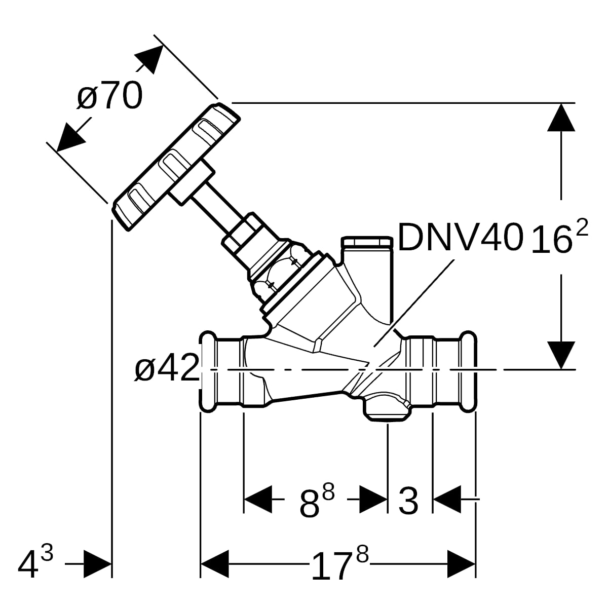 Geberit Mapress Schrägsitz-Absperrventil d42 RG