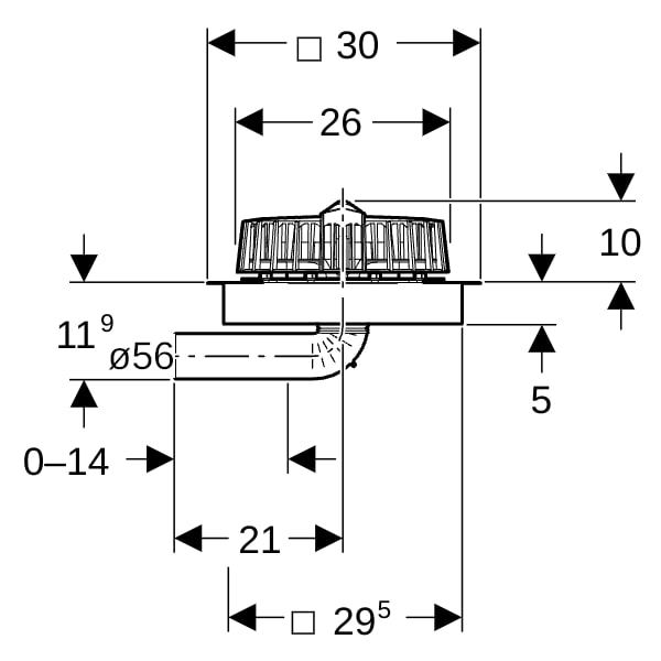 Geberit Pluvia Dachwassereinl. mit Bef.-Fl. für Abdichtungsfolien, horiz., d56, 9l/s
