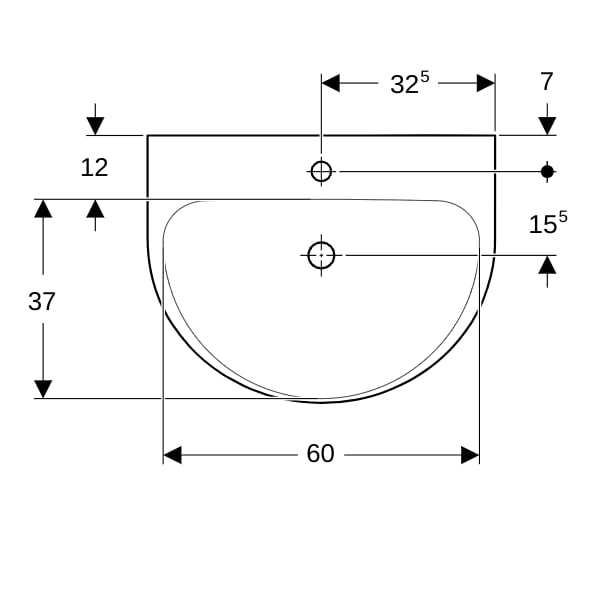 Geberit Renova Waschtisch, 65x50cm m. Hl. mittig, o. Ül., weiß, KeraTect