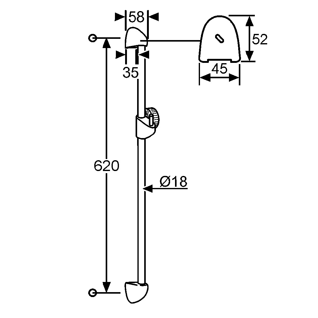 KLUDI STANDARD Wandstange L 600mm chrom