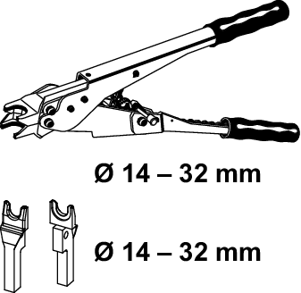 TECEflex Druckhülsen-Presswerkzeug man. Typ: HPW-L, inkl. Gabelköpfe Dim. 14-32