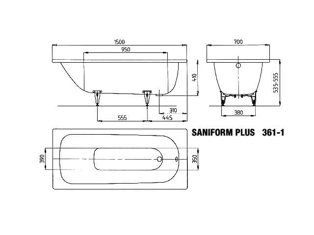 KA BW SANIFORM PLUS Mod.361-1,1500x700mm ,alpinweiß,mit Vollantislip