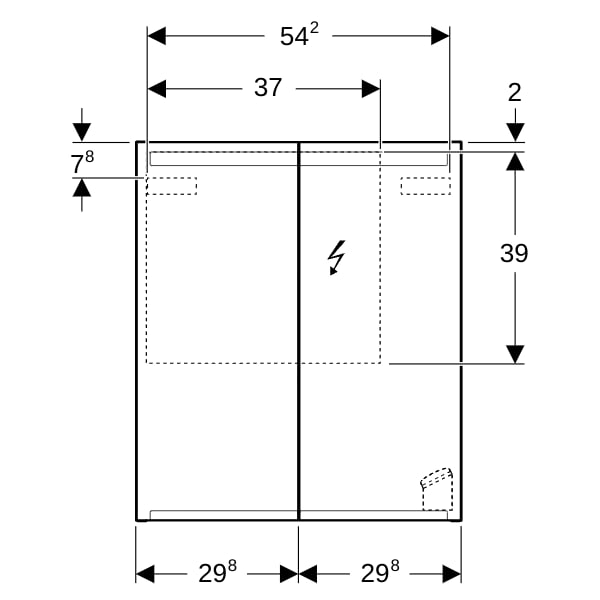 Geberit Option Spiegelschrank mit Beleuchtung zwei Türen, 60x70x15cm