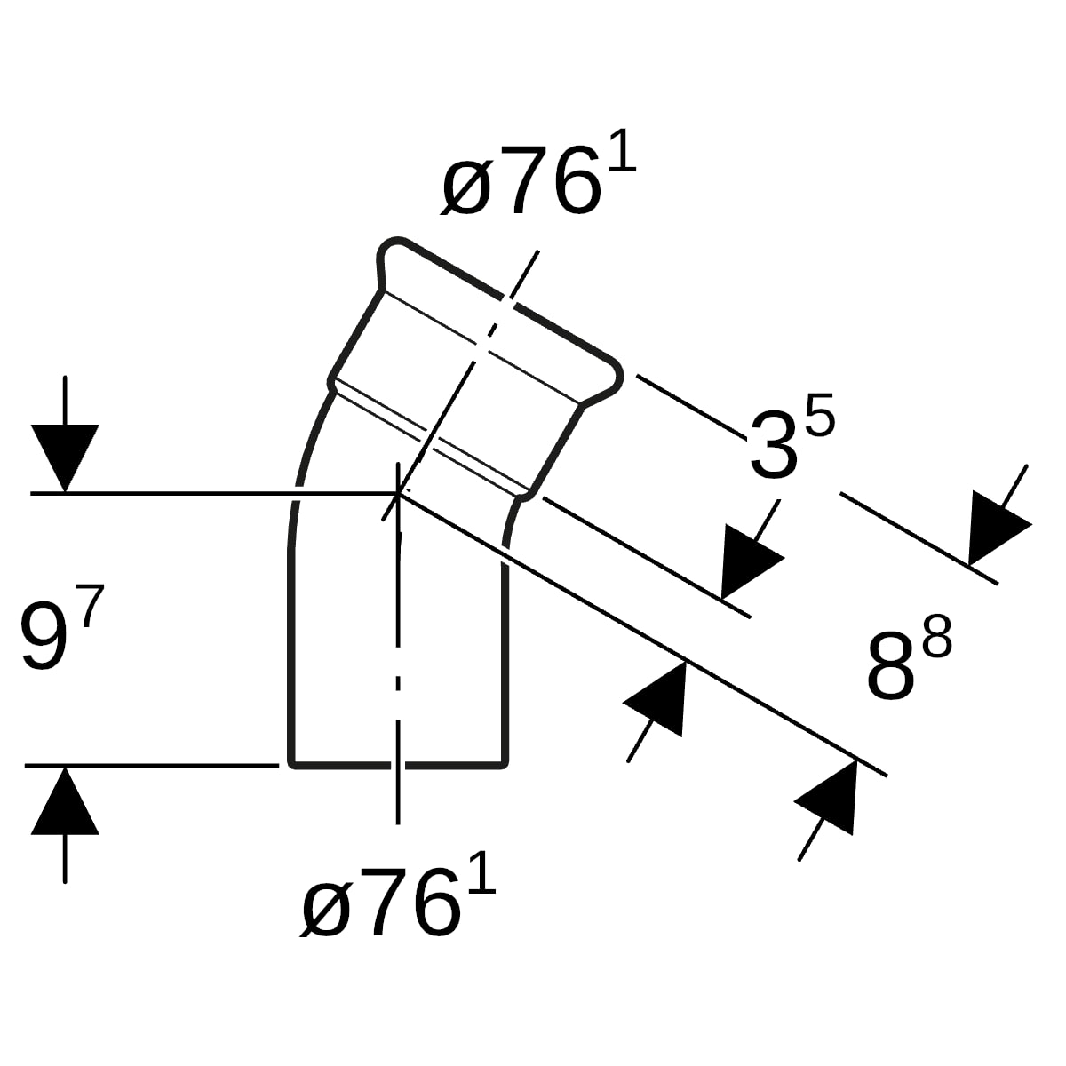 Geberit Mapress Edelstahl Bogen 30Gr d76,1 mit Einschubende
