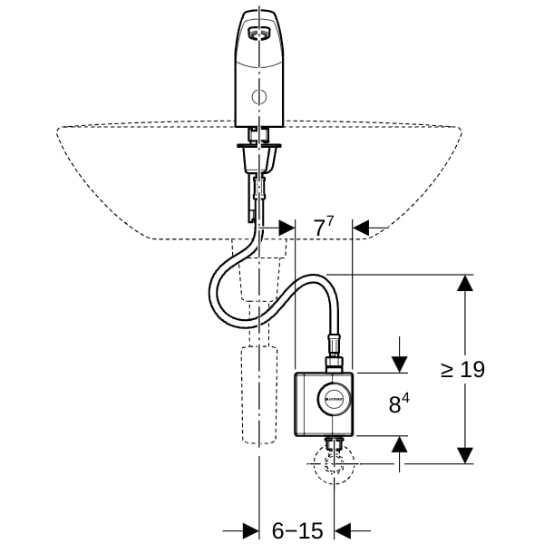 Geberit Typ 185 Waschtischarmatur, Generator ohne Mischer, hochglanz verchromt