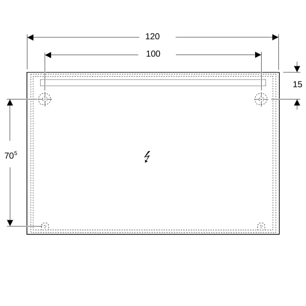 Geberit Option Basic Lichtspiegel, eckig Beleuchtung oben, 140x90x3cm, alu. elox