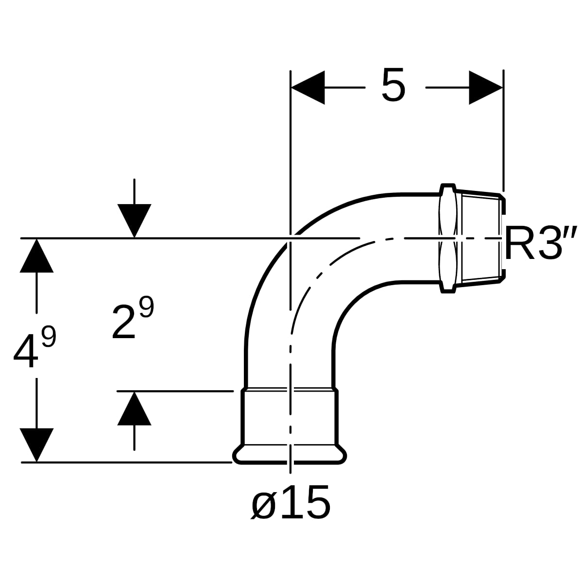 Geberit Mapress Edelstahl Übergangsbogen 90Gr mit AG d15-R3/8