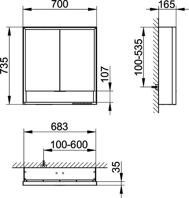 KEUCO SPS Royal Lumos 14307, VB Hzg. 700x735x165mm si.-elox.