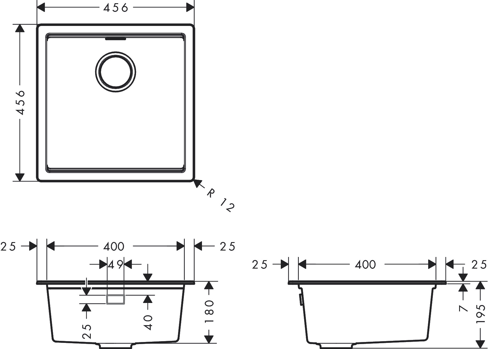 Hansgrohe Unterbauspüle S530-U400  manuelle Ablaufgarnitur graphitschwarz