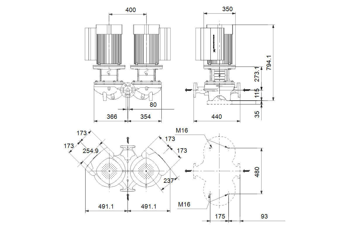 GRUNDFOS Elektr.ger.Trockenläuferpumpe TPE2 D 80-310 N-A-F-A-BQQE-LWB