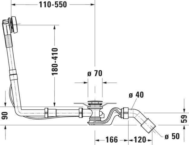 DU Ab- und Überlaufgarnitur Quadroval Drehgriff,m.Flexschl.,BZL700mm,weiß