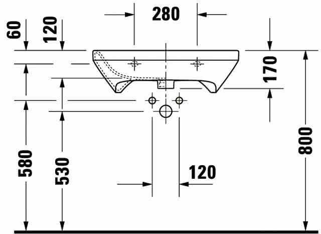 DU Waschtisch DuraStyle Vital 650 mm mit ÜL, mit HLB, 1 HL, weiß