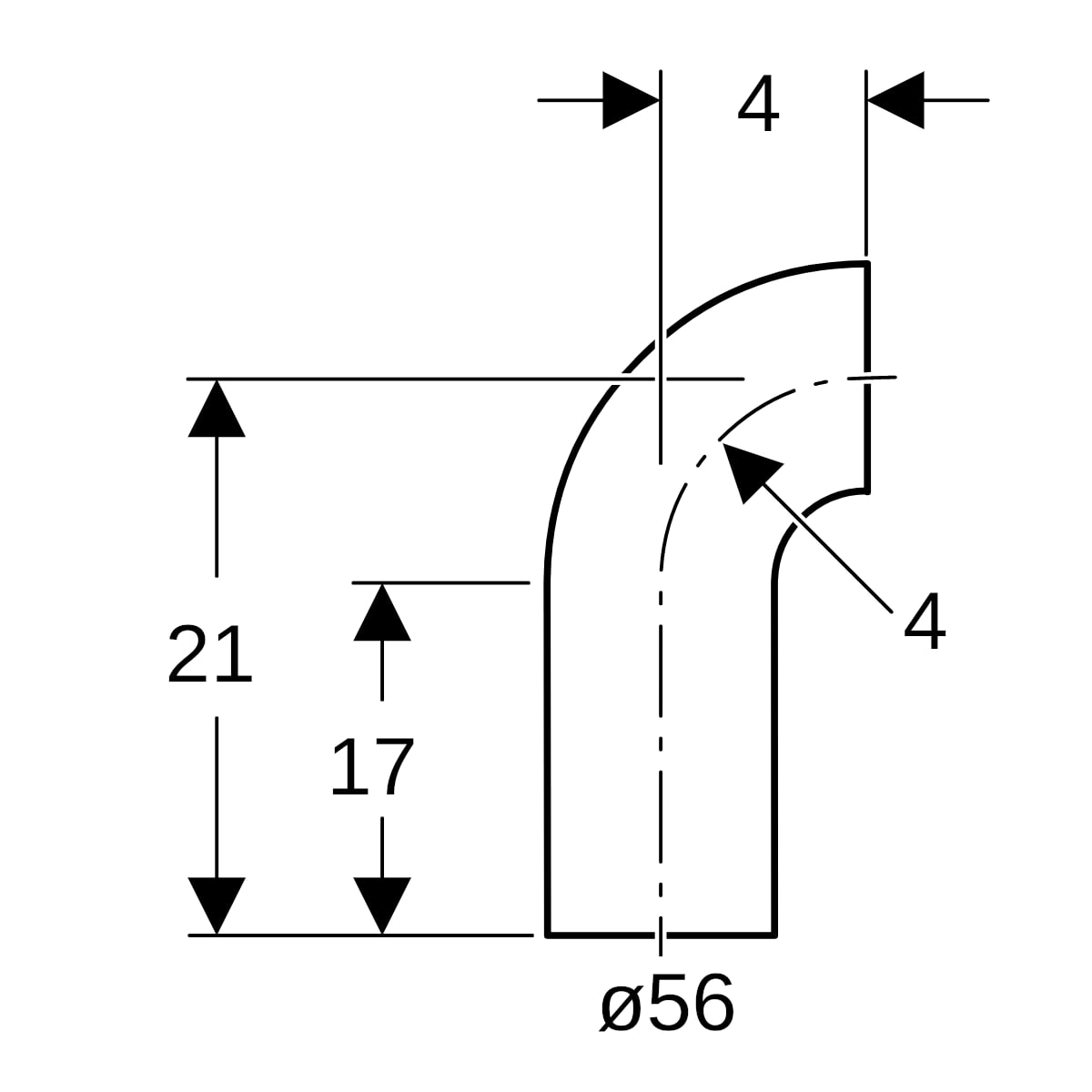 Geberit PE Bogen 90Gr mit langem Schenkel d56