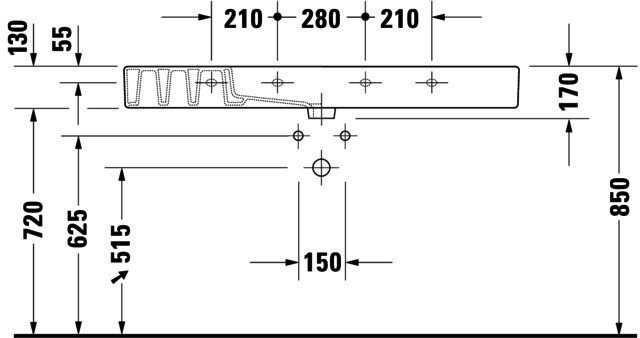 DU Möbelwaschtisch Vero 1250 mm mit ÜL, mit HLB, 1 HL, weiß