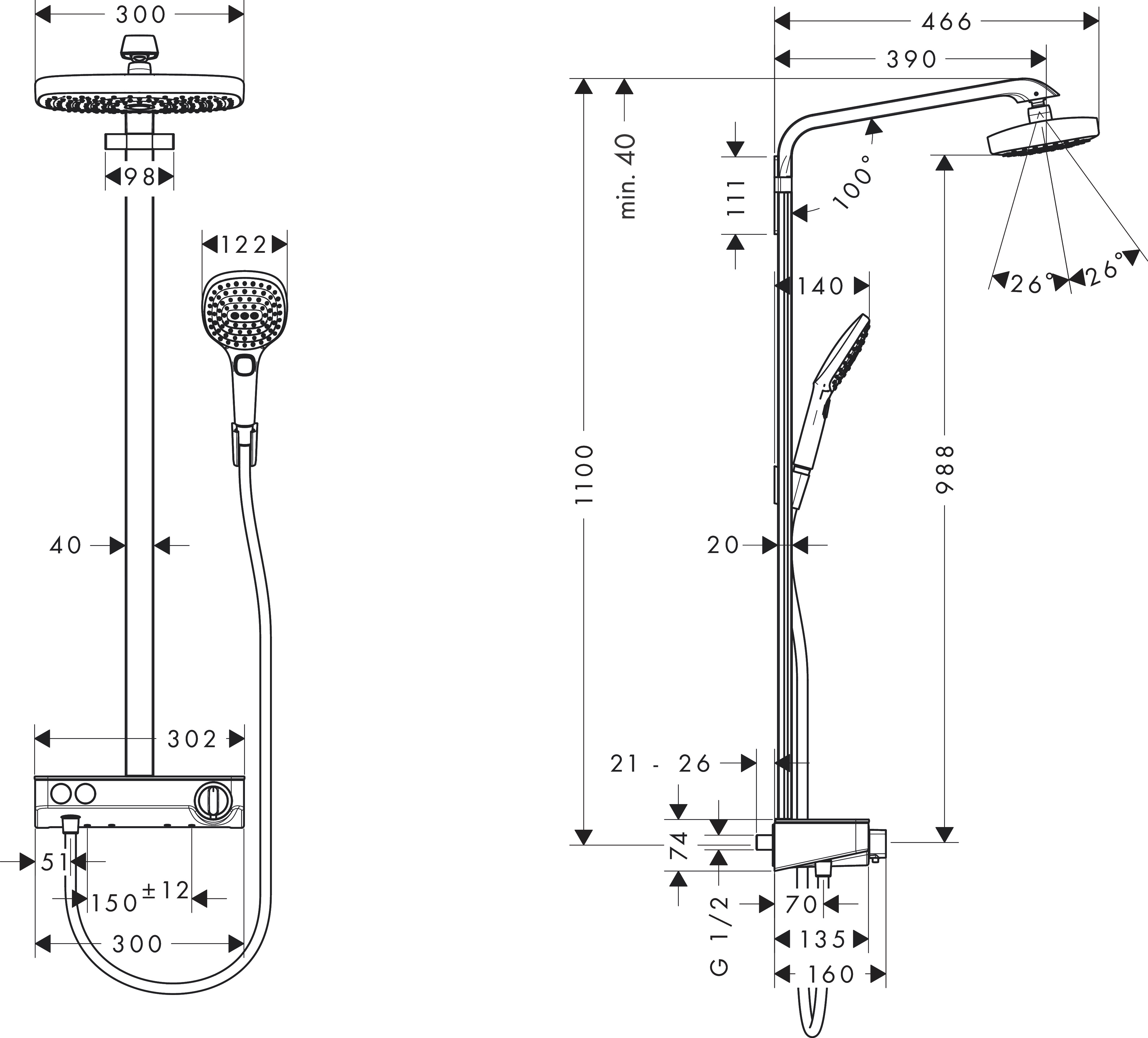 Hansgrohe Showerpipe Raindance Select chrom mit ShowerTablet KB Raindance E Air 2jet 300