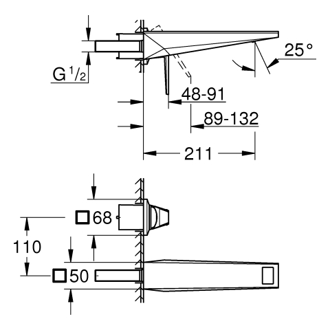 GROHE 2L-WT-Wandbat. All. Bril. PC 29521 FMS Griff VN-Caesarstone supersteel