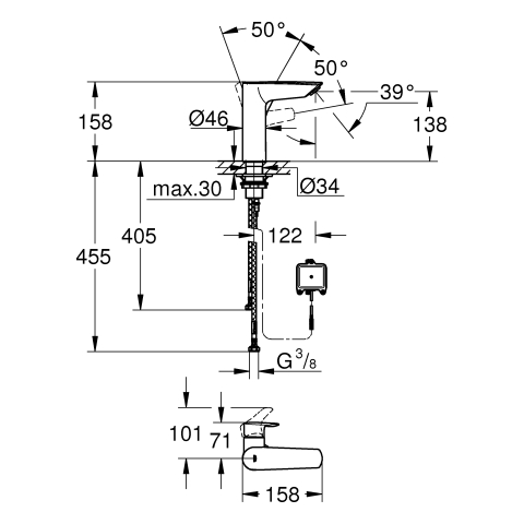 GROHE Hybrid-WT-Batt. Eurosmart 23975_3 M-Size Auslösung Infrarot/manuell chrom
