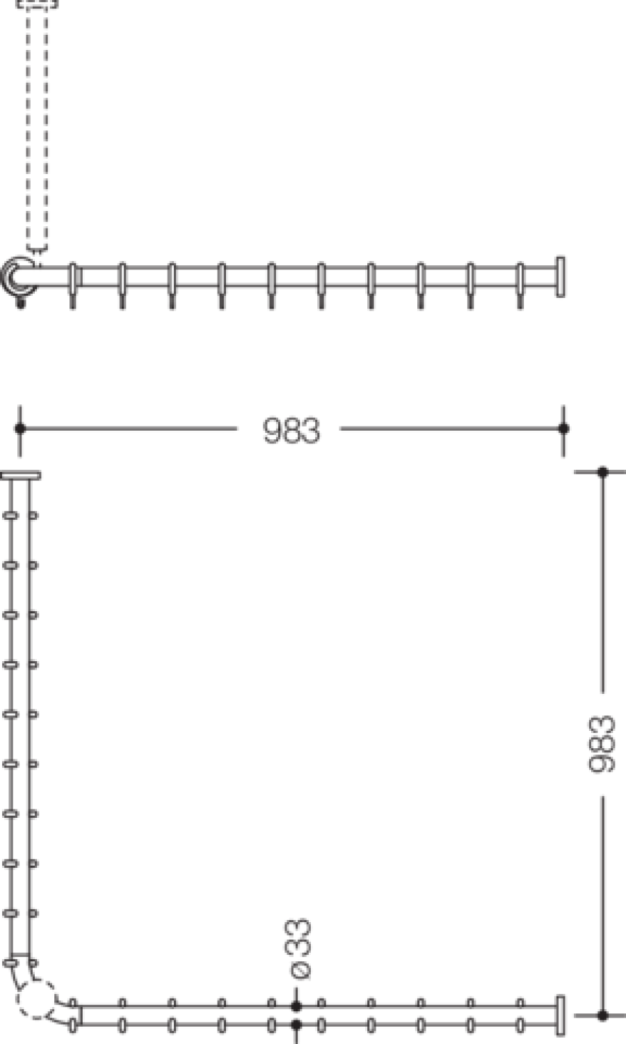 HEWI VH-Stange Ser 801,A1/2:983,kürzb., 20 Ringe tiefschwarz