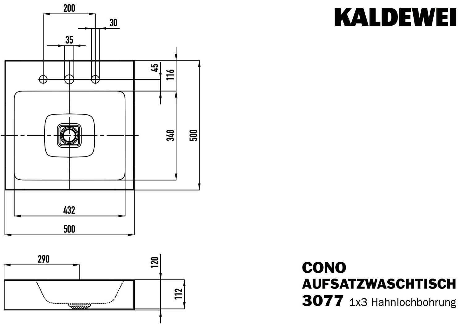 KA WB CONO Mod.3077,500x500mm,alpwm,PEFF ,AD,m. 3HL,oÜL