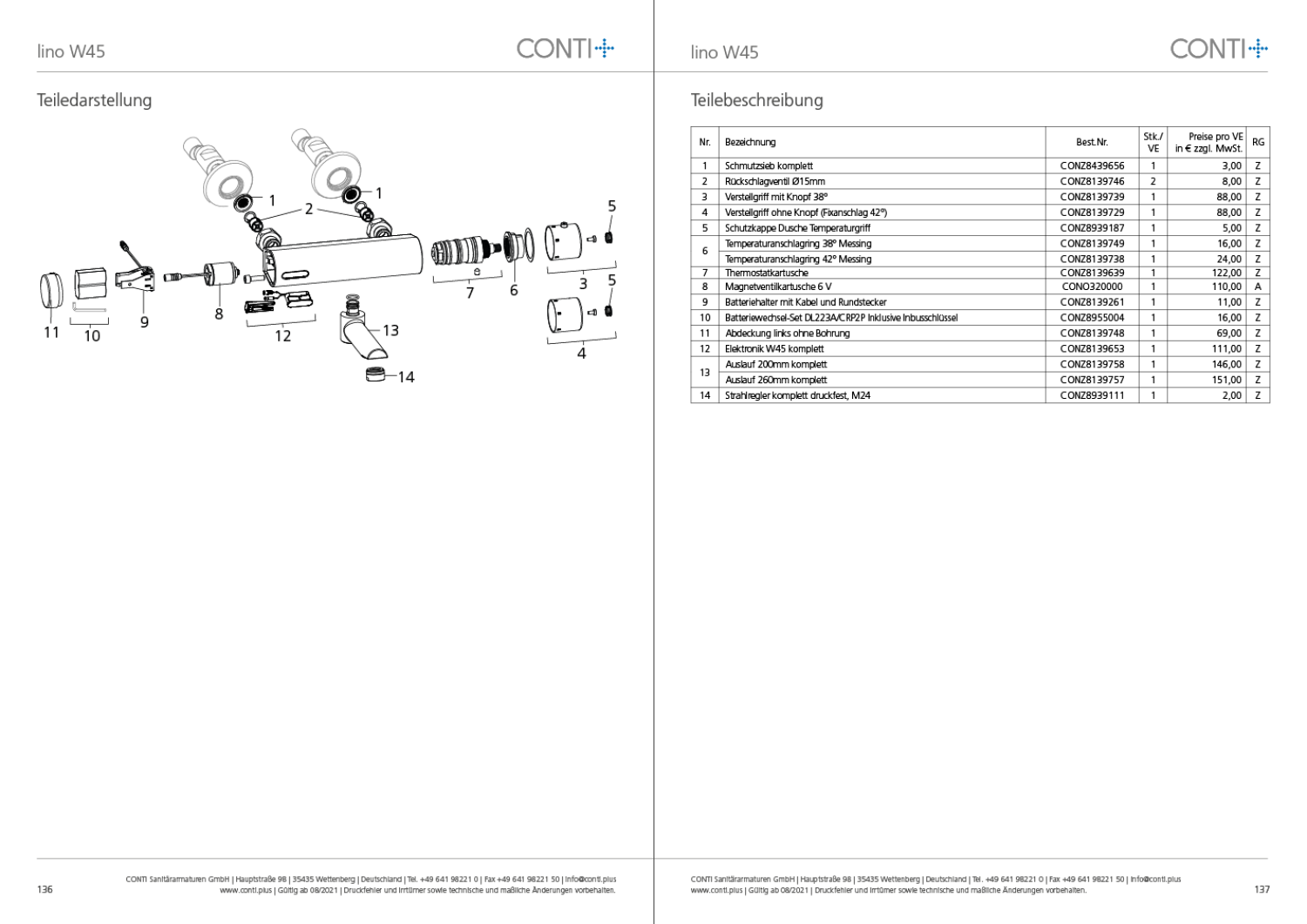 CONTI+ lino elekt. IR Wandarm. Batt. AP Ausl.200mm Thermostat Chrom Touch W45