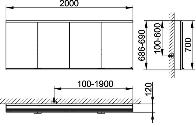 KEUCO Royal Modular 2.0 SPS, bel. 80041, Vorb,4Steckd,sb-elox,2000x700x120mm