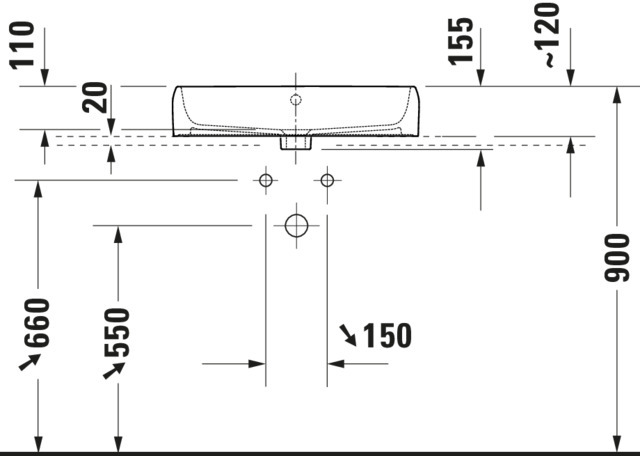 DU Qatego Aufsatzbecken 600mm, geschl. mit HLB, HL 1, mit ÜL, Weiß HG,