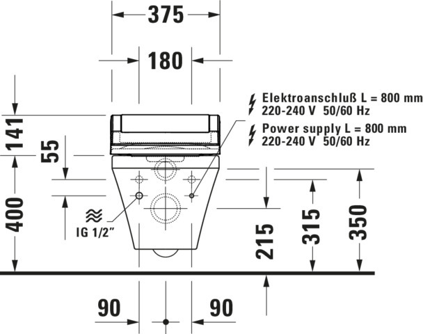 DU Wand-WC DuraStyle 620 mm, TS, rimless Durafix, f.SW m.verd.Anschl., weiß, HYG
