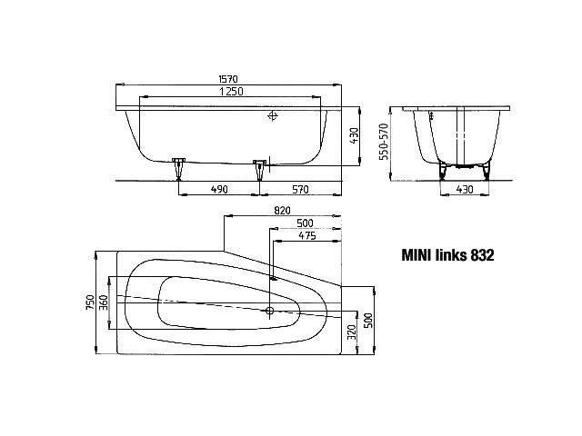KA BW MINI LINKS Mod.832,1570x750mm, alpinweiß