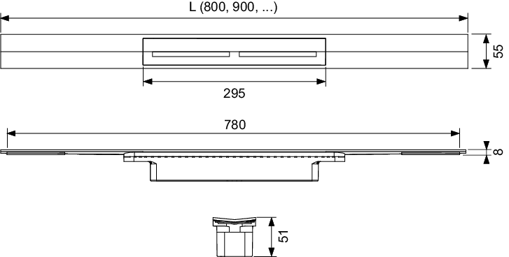 TECEdrainprofile Duschprofil, 800 mm, Edelstahl gebürstet