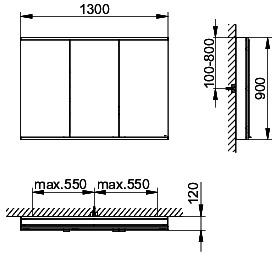 KEUCO Royal Modular 2.0 SPS, bel. 80031, Vorb,1Steckd/USB,sb-elox,1300x900x120mm