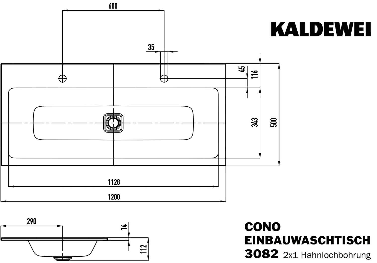 KA WB CONO Mod.3082-D,1200x500mm,alpwe, PEFF,AD,m. 2x1HL,oÜL