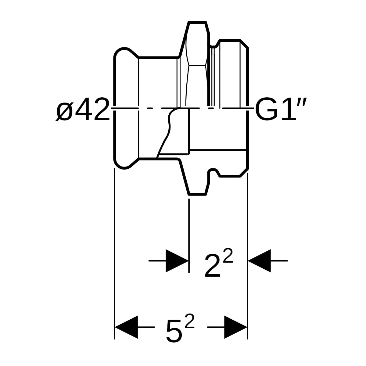 Geberit Mapress Edelstahl Übergang mit AG d42-G1 3/4